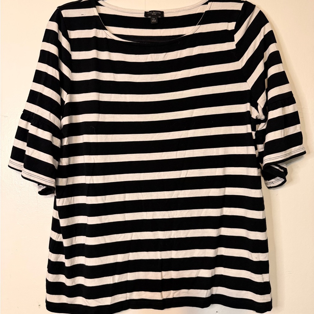 Talbots Short Sleeve Top in Black and White Stripes